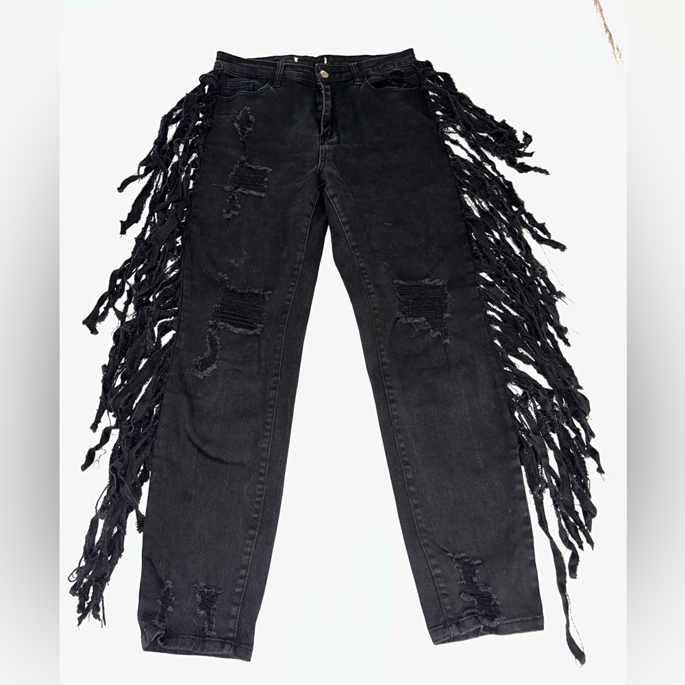 Black fringe jeans